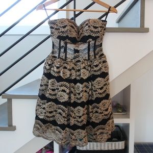 BeBe Gold + Lace Party Dress